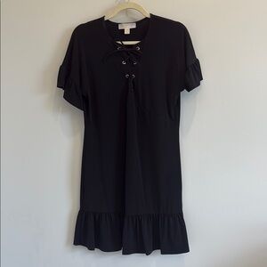 Michael Kors Black Lace-Up Ruffle Hem Dress Size Small